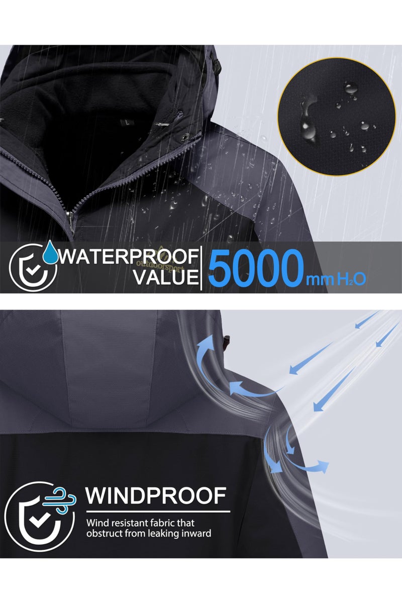MAGCOMSEN Women's Black 2XL Winter Snow Jacket 3 In 1 Ladies Ski Jacket Waterproof Insulated Fleece Lined Coat - Image 4